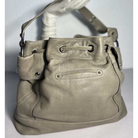 B. Makowsky Gray Leather Drawstring & Zipper Pockets Shoulder & Bag Dust Bag - Picture 9 of 12